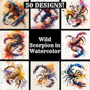 Scorpione selvatico in carta da acquerello, Scorpione selvatico in carta stampabile da acquerello, Scorpione selvatico in forniture per diari ad acquerello, Inserto per diario