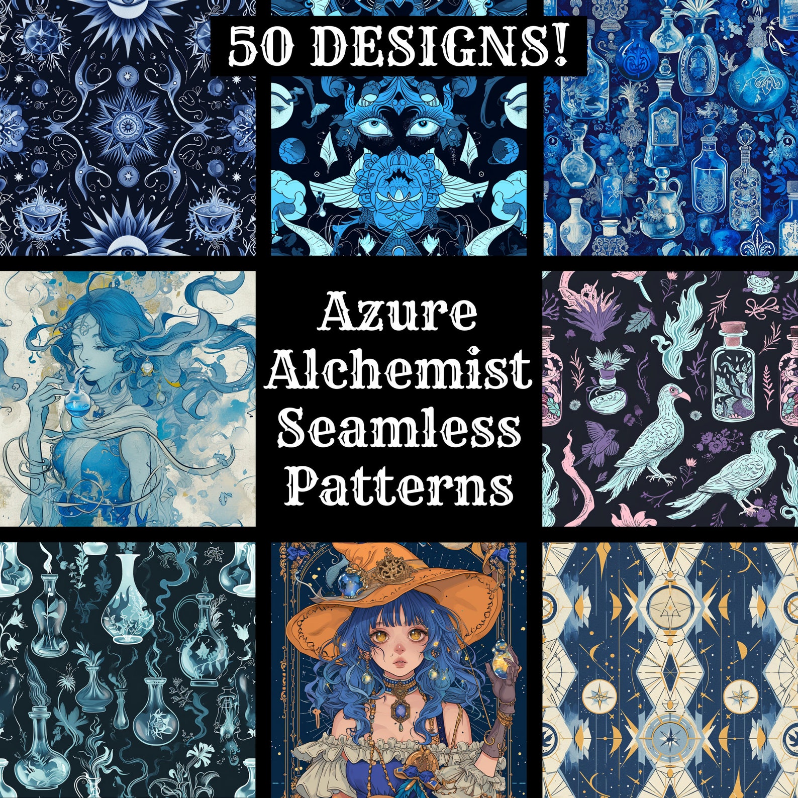 Azure Alchemist Seamless Pattern: 50 PNG Digital Papers (digital ...