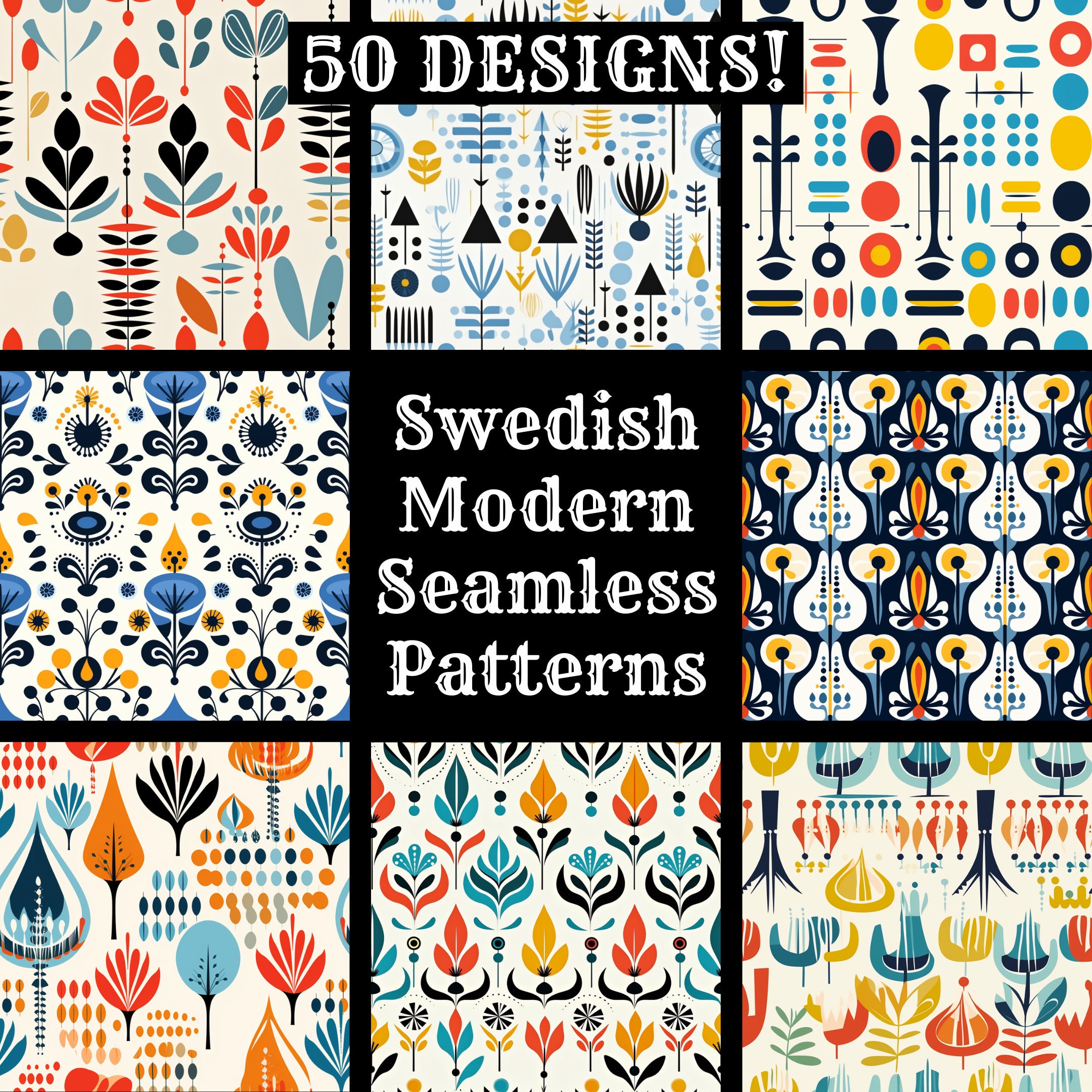 Swedish Pattern Swedish Modern Seamless Digital Paper, Printable Scrapbook Paper ...