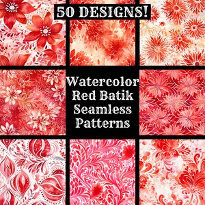 watercolor red batik seamless patterns