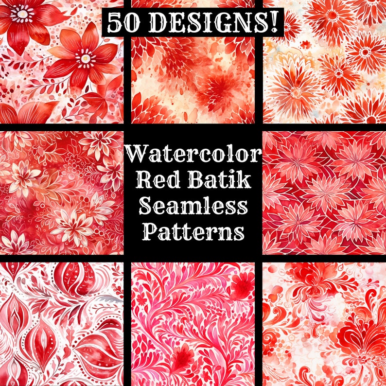 watercolor red batik seamless patterns