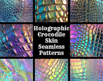 Holographic Crocodile Skin Seamless Pattern: 50 PNG Digital Papers (Digital Download)