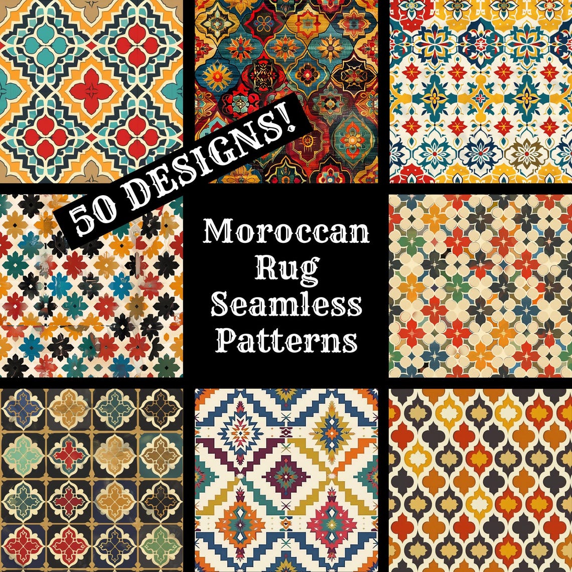 Moro Con Rugs Pattern Moroccan Rug Seamless Pattern: 50 PNG Digital Papers (digital Download ...