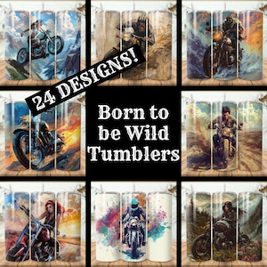 Born to be Wild Tumbler Wrap Bundle 24 confezioni da 20 oz Skinny Tumbler Design per sublimazione Tumbler dritto conico PNG, Scarica Motocicletta