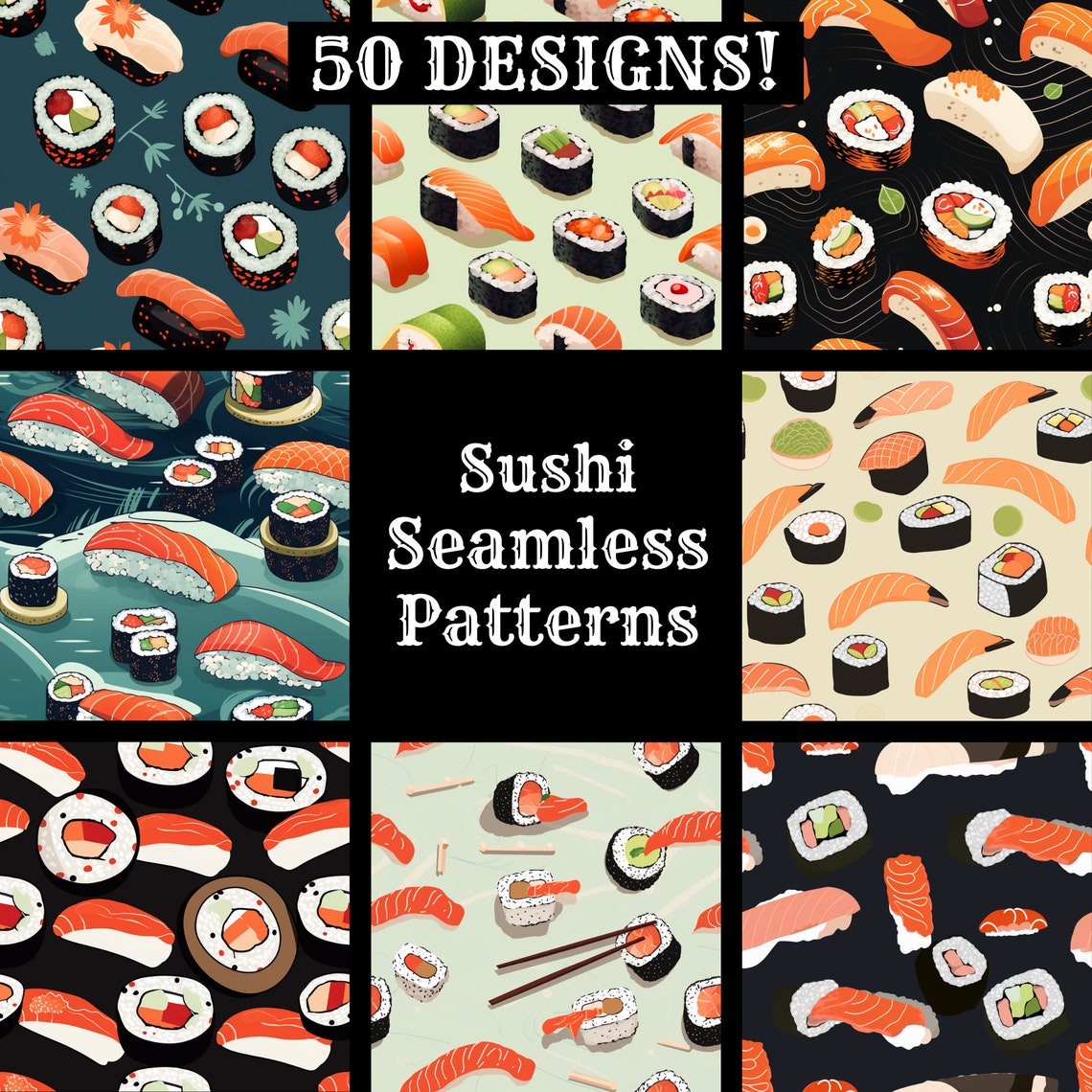 Sushi Seamless Digital Paper, Printable Scrapbook Paper Seamless