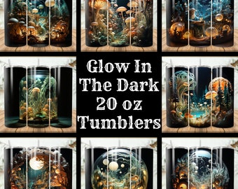 Glow In The Dark Mushroom Tumbler Wrap Designs, 20 Unzen (PNG, digitaler Download)