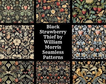 William Morris Black Strawberry Thief Seamless Pattern (Digital Download)