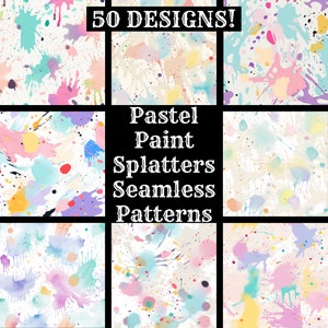 Sömlöst mönster med pastellfärgstänk: 50 digitala PNG-papper (digital nedladdning)