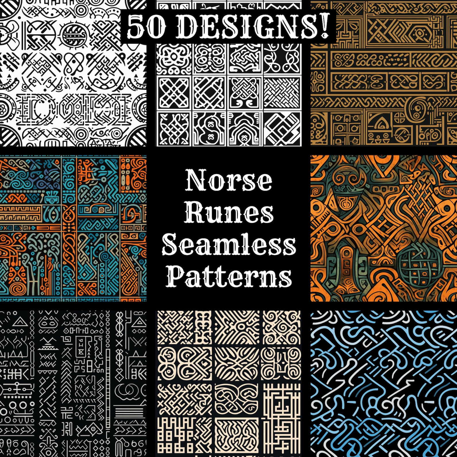 Norse Runes Seamless Pattern: 50 PNG Digital Papers (digital Download ...
