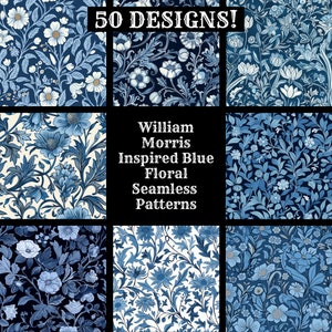 William Morris inspiriert blau Floral nahtlose digitales Papier, druckbare Scrapbook Papier nahtlose Texturen, digitaler Sofort Download
