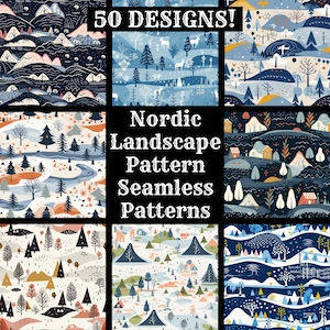 Nordic Landscape Seamless Digital Paper, papier do scrapbookingu do druku, bezszwowe tekstury, cyfrowy natychmiastowy wzór Nordic Landscape