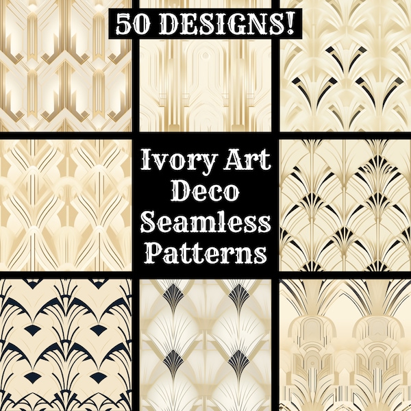 Ivory Art Deco Seamless Digital Paper, Printable Scrapbook Paper Seamless Textures, Digital Instant Download Ivory Art Deco Background Wrap