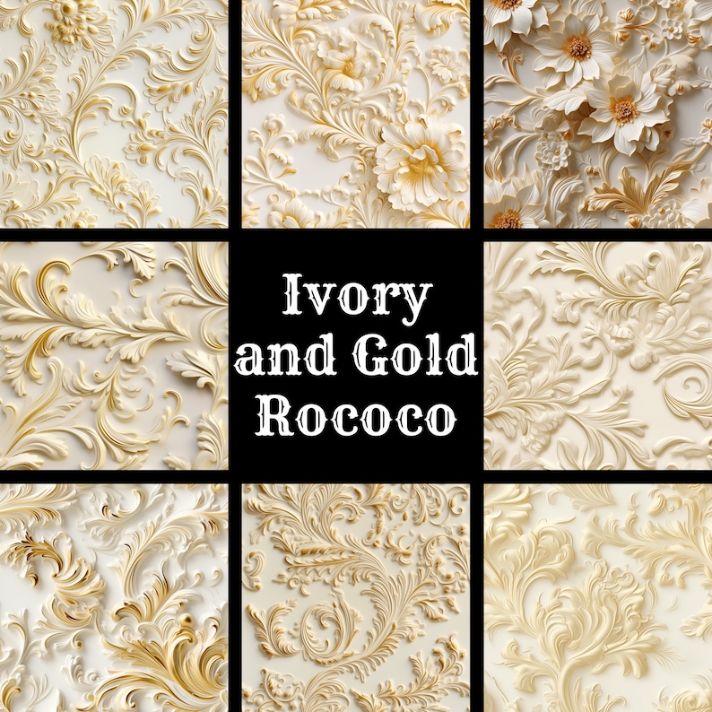 Ivory and Gold Rococo Digital Paper: 100 PNG Patterns (1024x1024 Px) - Etsy