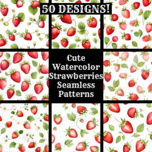 Papel digital sin costuras con lindas fresas de acuarela, papel para álbum de recortes imprimible con texturas sin costuras, descarga instantánea, textura para uso comercial
