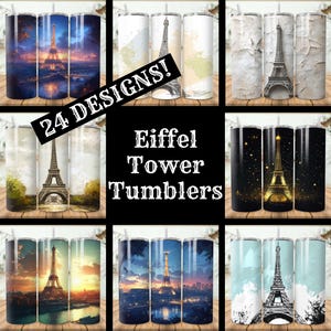 Eiffel Tower Tumbler Wrap Bundle 24 Pack Eiffel Tower 20 oz Skinny Tumbler Sublimation Designs Straight Tapered Tumbler PNG Instant Download