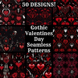Gothic Valentines Day Seamless Digital Paper, Printable Scrapbook Paper Seamless Textures, Digital Instant Download Seamless Gothic Hearts