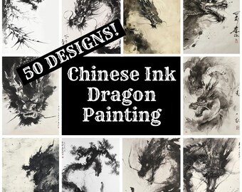 中国の水墨画の龍の絵：ヴィンテージジャーナルペーパー（PNGデジタル