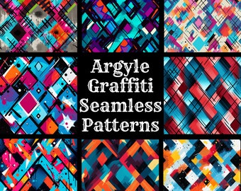 Naadloos Argyle-graffitipatroon: 50 digitale png-papieren (digitale download)
