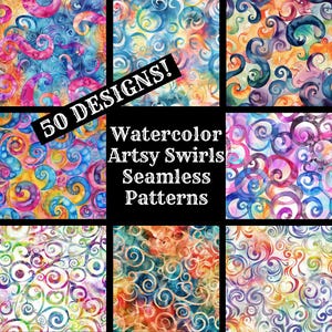 Aquarela Artsy Swirls Seamless Digital Paper, Papel para Scrapbook para impressão Texturas sem costura, Download instantâneo digital