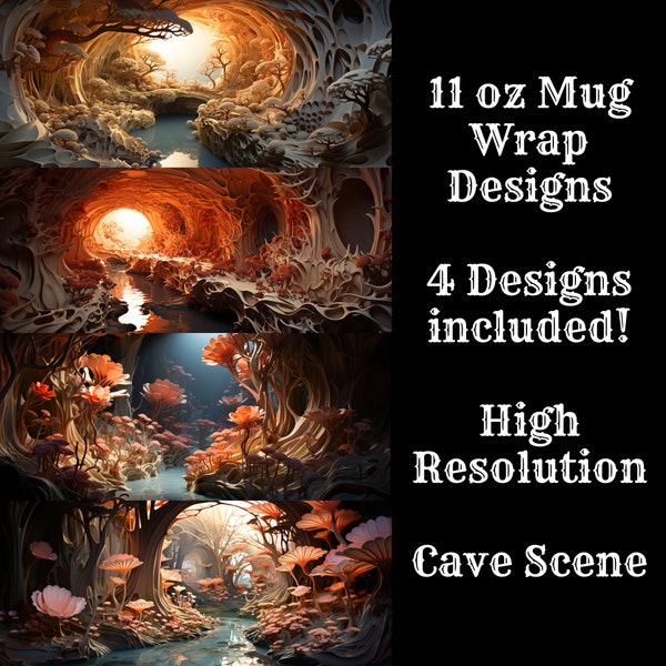 Floral Origami Cave 11 oz Mug Wrap Bundle 4 Pack Mug Wrap Sublimation Designs Mug PNG, Instant Download, Floral Origami Mug Cave Mug Wrap