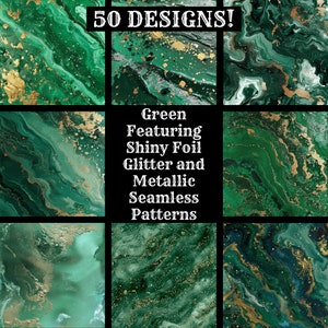 Green Foil Glitter Seamless Patterns: Metallic Digital Paper (Digital Download)