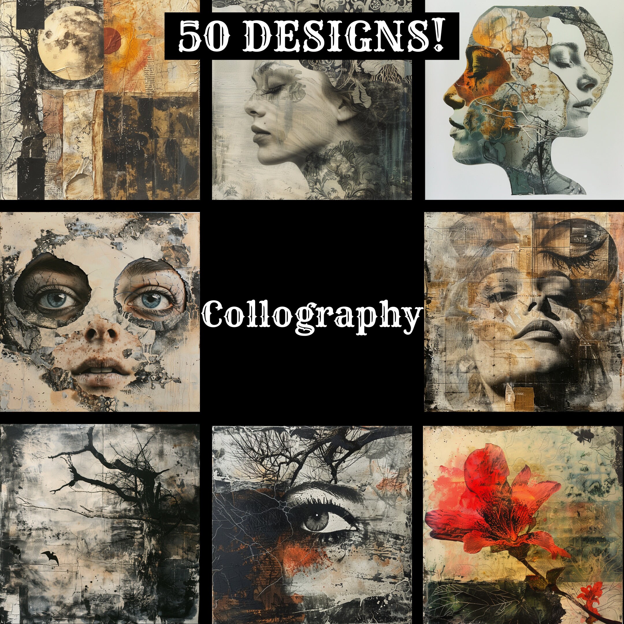 Vintage Collography Paper: High-resolution Digital Journal Inserts (PNG ...