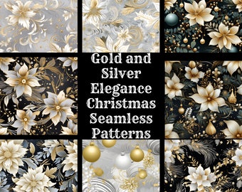 Gold Silver Christmas Seamless Paper: 56 PNG Designs (Digital Download)