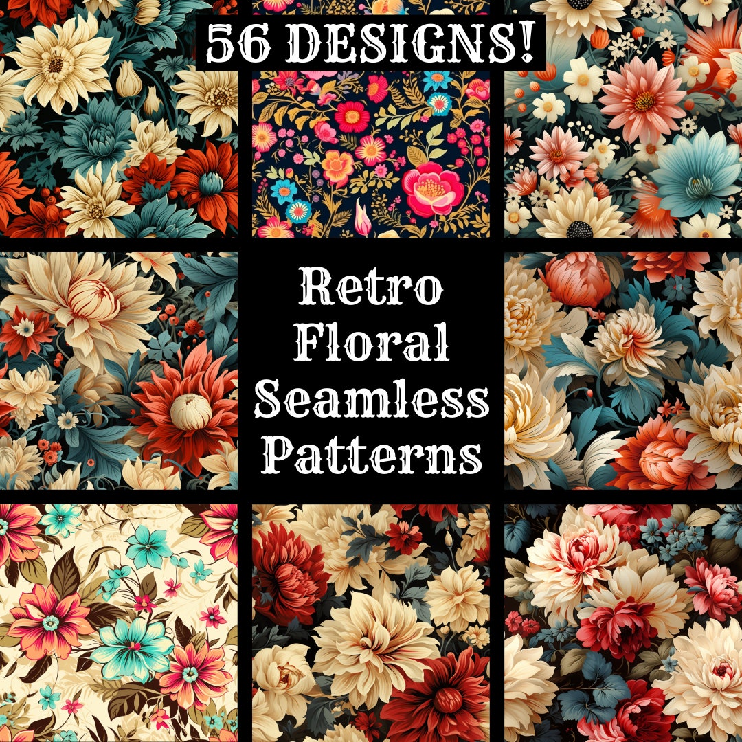 Retro Floral Seamless Digital Paper, Printable Scrapbook Paper Seamless ...