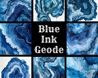 Blue Ink Geode Digital Paper: Scrapbook & Journal (PNG, 12x12, 16x16) (Digital Download)