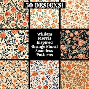 William Morris inspiriert orange Floral nahtlose digitales Papier, druckbare Scrapbook Papier nahtlose Texturen, digitaler Sofort Download