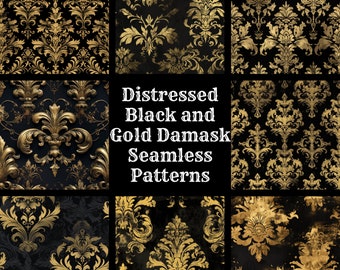 Distressed Black and Gold Damask: 56 Seamless Textures (Digital Download)