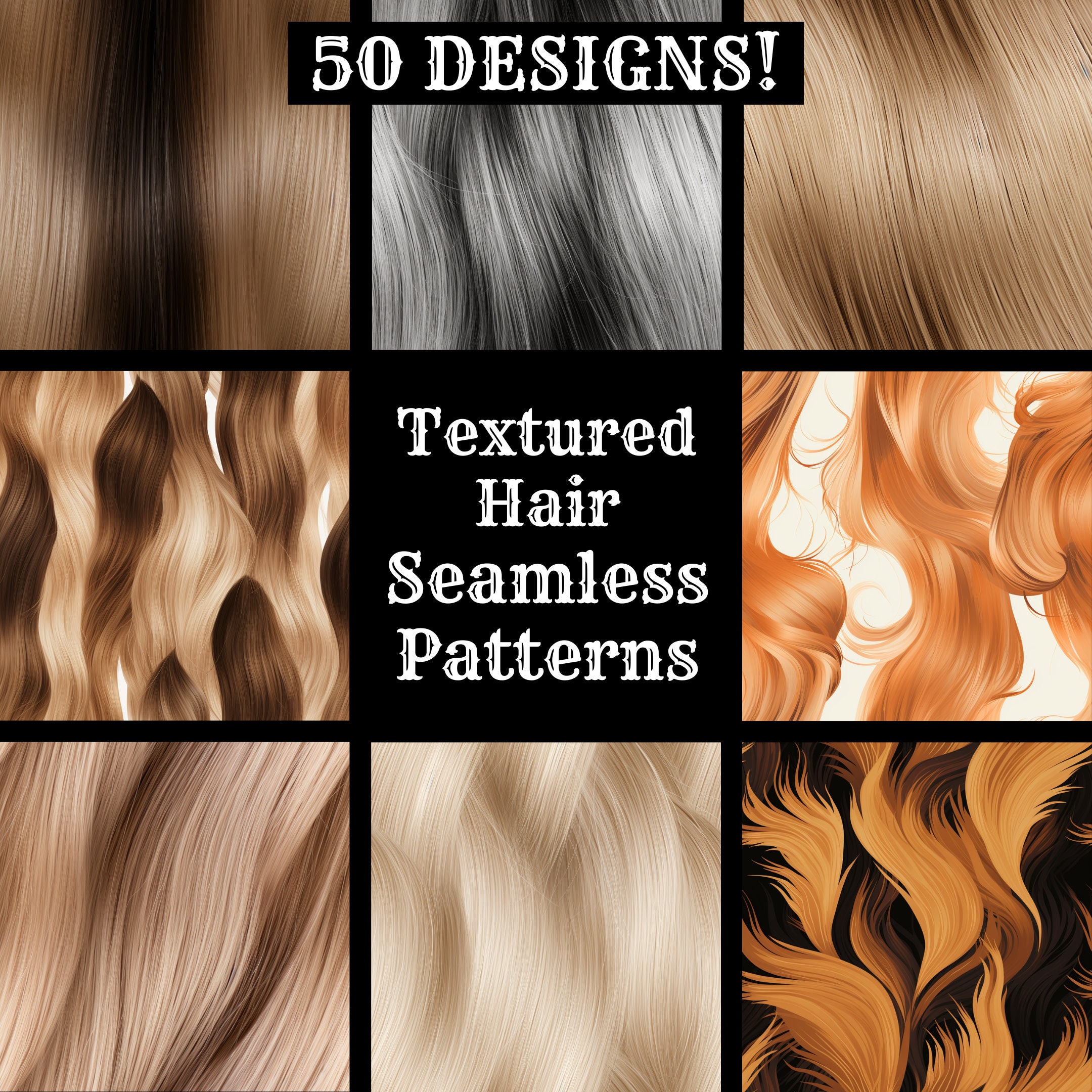 Textured Hair Seamless Digital Paper, Printable Scrapbook Paper Seamless Textures, Digital Instant Download Seamless Textured Hair Pattern
