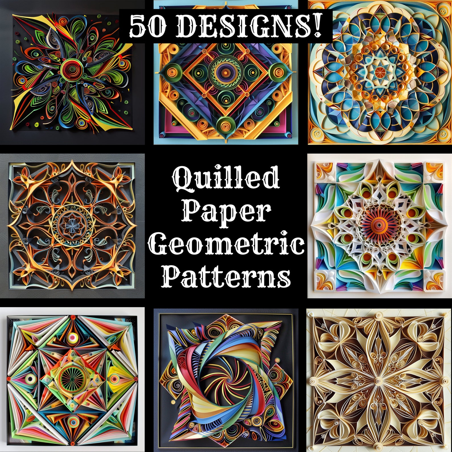 Quilled Paper Geometric Patterns: High Resolution Digital Paper (PNG ...