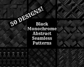 Black Abstract Seamless Patterns: Monochrome Digital Paper (PNG)