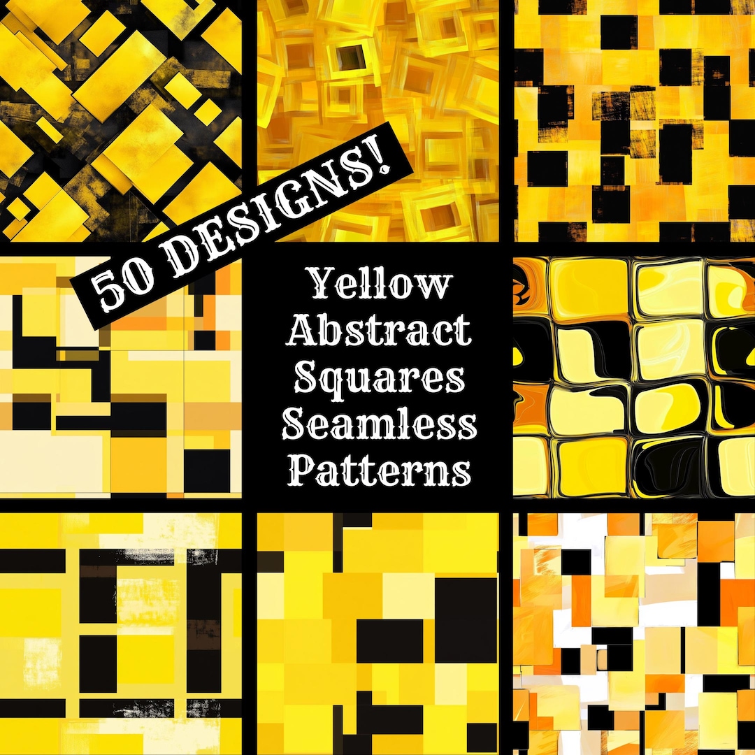 Yellow Pattern Square Yellow Abstract Squares Seamless Patterns: 50 PNG Digital Papers ...