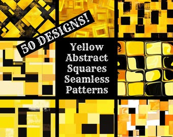 Yellow Abstract Squares Seamless Patterns: 50 PNG Digital Papers (Digital Download)
