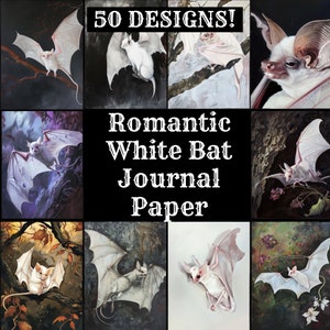 Romantyczny biały papier do dziennika nietoperza, romantyczny biały papier do druku nietoperza, artykuły do dziennika nietoperza w stylu vintage, wkładki do dziennika nietoperza