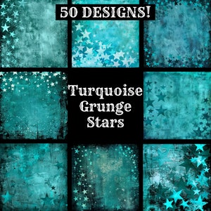 Turquoise Grunge sterren papier, Turquoise Grunge sterren afdrukbaar papier, Turquoise Grunge sterren Journal Supplies, Journal Inserts