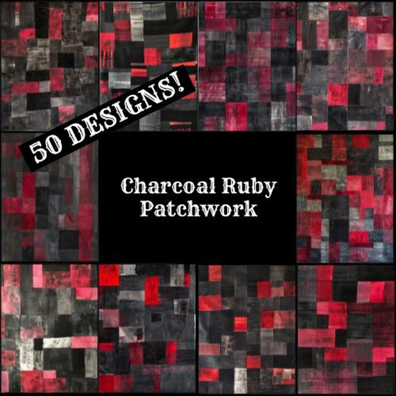 a black and red patchwork background with the words 50 designs