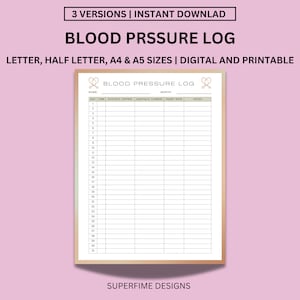 Printable Vitals Log, Blood Pressure Log, Vital signs Sheet, Vital sign sheet Vitals Log, Vital Signs Template, Vitals Tracker