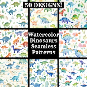 Aquarell Dinosaurier nahtlose digitales Papier, druckbare Scrapbook Papier nahtlose Texturen, digitale Sofort Download Aquarell Dinosaurier