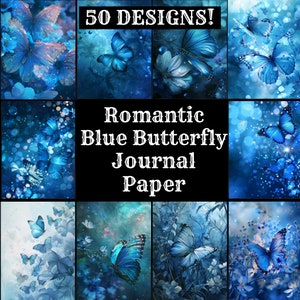 Romantischer Blauer Schmetterling Journal Papier, Romantischer Blauer Schmetterling Printable Papier, Vintage Romantische Schmetterling Journal Zubehör, Journal Einsätze