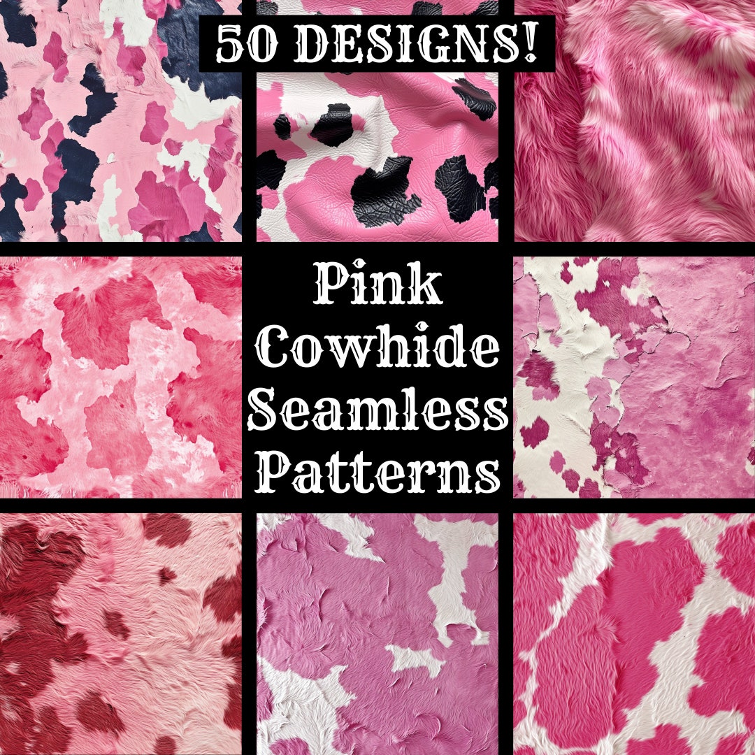Pink Cowhide Seamless Patterns: Digital Fabric Textures (PNG, 300 Dpi ...