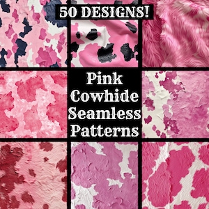 Pink Cowhide Seamless Patterns: Digital Fabric Textures (PNG, 300 dpi)