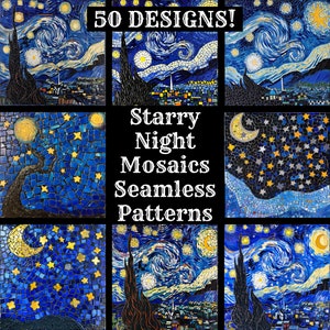 Mosaicos de noche estrellada, papel digital sin costuras, papel para álbum de recortes imprimible, texturas sin costuras, descarga instantánea digital, mosaicos estrellados, sublimación