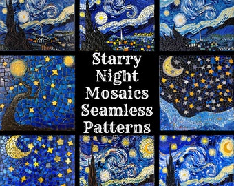 Starry Night Mosaics Seamless Digital Paper, Printable Scrapbook Paper Seamless Textures Digital Instant Download Starry Mosaics Sublimation