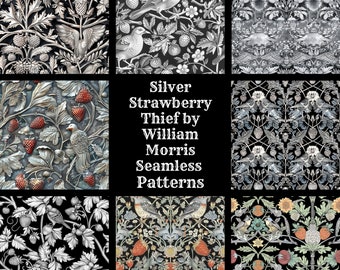 William Morris Strawberry Thief Pattern: Silver Seamless Design (Digital Download)