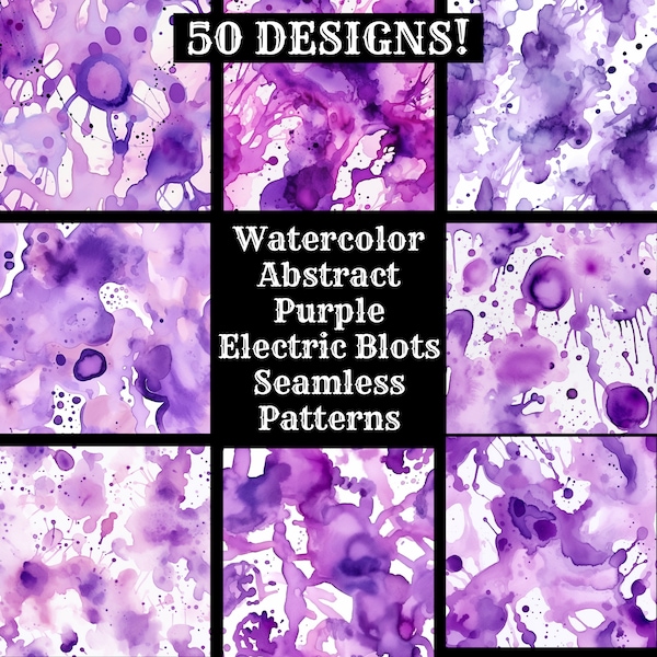 Watercolor Abstract Purple Electric Blots Seamless Digital Paper, Printable Scrapbook Paper Seamless Textures, Digital Instant Download