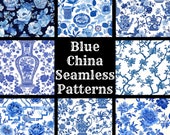 Blue China Seamless Pattern: Printable Scrapbook Paper (Digital Download)