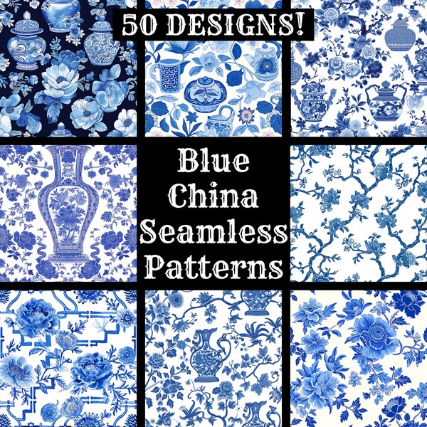 Blue China Seamless Digital Paper, Printable Scrapbook Paper Seamless Textures, Digital Instant Download Blue China Sublimation Pattern Wrap